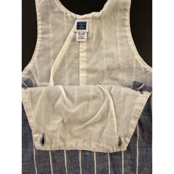 Janie and Jack Baby Linen Railroad Romper Boys 3-6m Blue Striped One-Piece - Picture 5 of 11